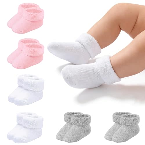 Newborn Socks 0-3 Months Preemie Infant Cotton Terry Ankle Socks 6 Pairs | Cotton, Soft, Multicolor, Easy Care