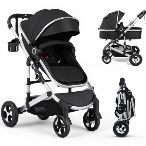 TODECARE 2-in-1 Convertible Baby Stroller with Reversible Seat, Adjustable Canopy and Storage, Black