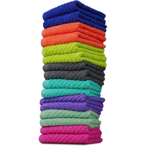 ZUPERIA Zigzag Multicolor Wash Cloths -16 Pack -12" x 12"- Highly Absorbent Soft Washcloths for Face, Gym Towels, Hotel Spa Quality, Reusable & Multipurpose Wash Cloth Towels