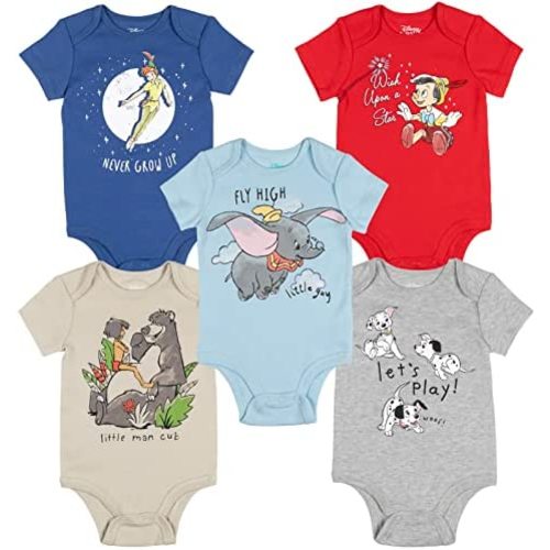 Disney Mickey Mouse Lion King Winnie the Pooh Pixar Toy Story Finding Nemo Baby 5 Pack Bodysuits Newborn to Infant