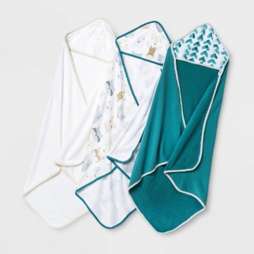 Baby Boys' 3pk Cub Hooded Bath Towel Set - Cloud Island™ White