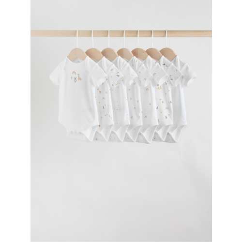White Character 7 Pack Baby Short Sleeve Bodysuits