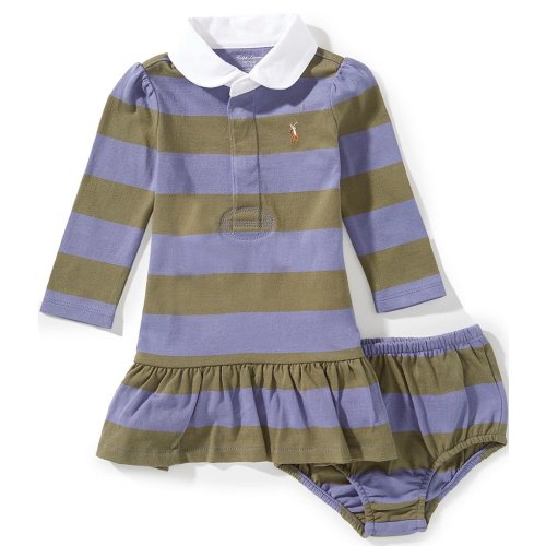 Ralph Lauren Baby Girls Puff Long Sleeve Stripe Rugby Dress