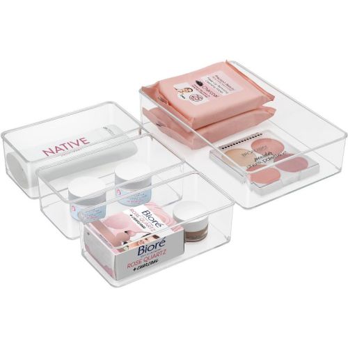Sorbus Clear Drawer Organizer 4-Piece Set, Multi-Purpose Bins for Makeup, Vanity Organization, and more