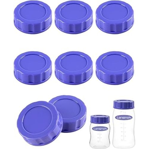 8-pack Travel Caps with Rewritable Sealing Disc Compatible with lansinoh,Bottle Lids Replacement & Storage, Purple