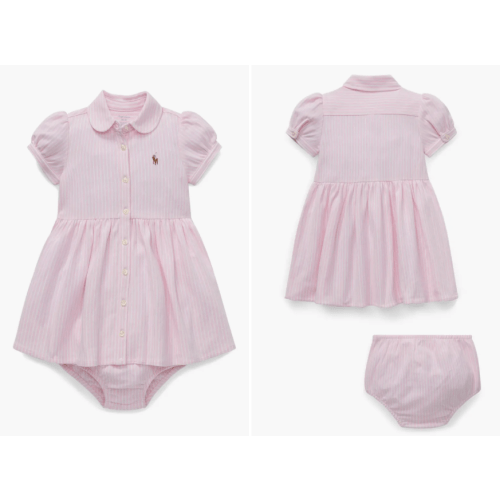 Oxford Stripe Cotton Piqué Dress & Bloomers