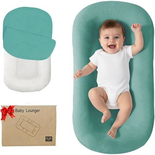 Lucakuins Baby Lounger, Bionic Design Baby Lounger for Newborn 0-24 Months, Soft Organic Cotton Breathable Lounger for Infants (Dark Green)
