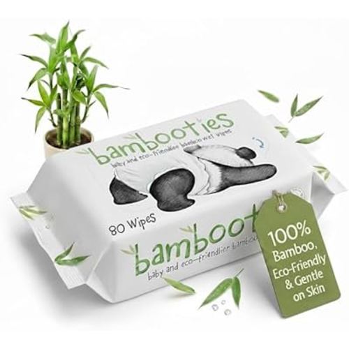 Bambooties Bamboo Baby Wipes Unscented, Plant based Diaper Wipes for Sensitive Skin, Water based Wipes Baby Sensitive Skin 80 count soft pack