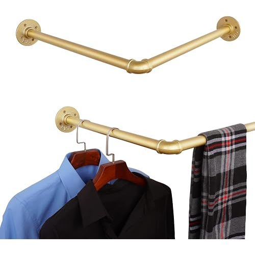 AddGrace Industrial Pipe Clothing Rack Wall Mounted Clothes Rack Gold 18"