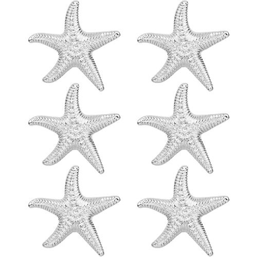 Cabinet Knobs 6 Pcs Silver Zinc Alloy Starfish Drawer Knobs Cabinet Pulls Dresser Knob Furniture Hardware Handles for Wardrobe Cupboard Door