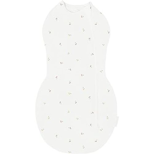 Happiest Baby Sleepea Comforter Swaddle - 100% Organic Cotton Baby Swaddle Blanket - Doctor Designed Promotes Healthy Hip Development (Ivory Cherries, Small)
