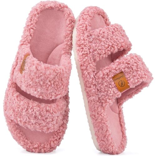 EverFoams Womens Fuzzy Open-toe Slippers Memory Foam Indoor House Shoes