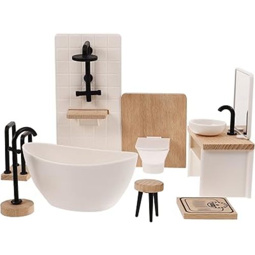 1set Dollhouse Bathroom Set: Dollhouse Bathroom Furniture Accessories 1 12 Scale Mini Shower Room AdornmentsSink Scale Shower Toilet Bathtub Stool for Doll Accessories
