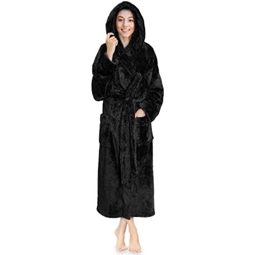 PAVILIA Women Hooded Plush Soft Robe | Fluffy Warm Fleece Sherpa Shaggy Bathrobe