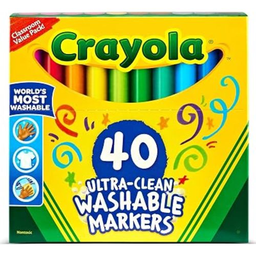 Crayola Ultra Clean Washable Markers (40ct), Teacher School Supplies for Kids, Broad Line Colored Markers, Art Marker Set, Ages 3+