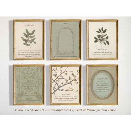 Vintage Bible Verse Wall Art Set of 6 Christian Scripture Prints Botanical Gallery Wall Faith Decor Religious Art for Home Prayer Room