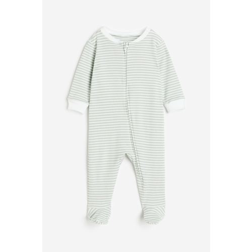 Pajama Jumpsuit with Covered Feet, Light green/striped