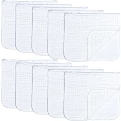 Comfy Cubs Muslin Burp Cloths Large 100% Cotton Hand Washcloths for Babies, Baby Essentials 6 Layers Extra Absorbent and Soft Baby Rags for Registry (White, 10-Pack, 20" X10")