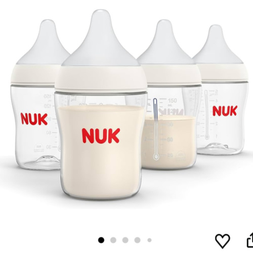 NUK Perfect Match 2-in-1 Natural and Anti-Colic Bottle with Medium Flow, Wide, Adaptable Nipple, 5oz., 4 Pack, BPA Free