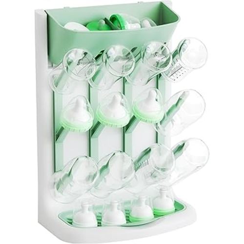 Yieach Larger Vertical Space Saving Drying Rack Baby Bottle for Countertop or Wall- BPA Free - Compact Glass Baby Bottle Rack Dryer & Holder and Storage Station for Pacifiers,Pump Accessories,Green