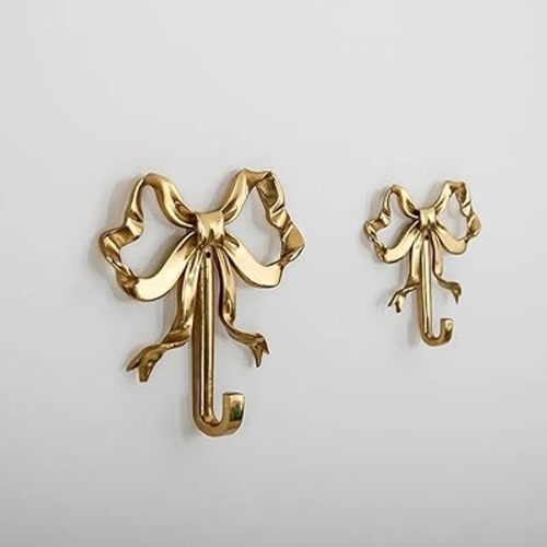 Nordic Retro Clothes Hook Gold Coat Hook Bedroom Porch Bathroom Decoration Luxury Solid Brass Bow Shape Wall Hook (Bigger one)