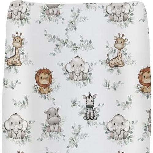 Cute Jungle Safari Animals Boho Leaves Changing Pad Covers for Baby Girl Boy Elephant Hippo Zebra Giraffe Fitted Change Table Mats African Animal Soft Diaper Change Table Cover Sheets 32''×16''
