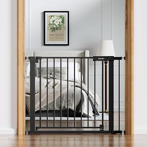 BABELIO Baby Gate for Doorways and Stairs, 36-41" Pet Gate with Wide Walk Thru Door and Lock Indicator, No Drill Pressure Mounted Safety Gate with Double Lock and Self-Closing, Black