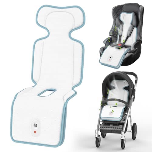 Baby Stroller Cooling Pad, Up to 10H Cooling, 10000 mAh Rechargeable Car Seat Liner with 2 Built-in Blower, 3 Speed, Baby Summer Essentials, Cooling Cushion for Toddler Outdoors, Blue