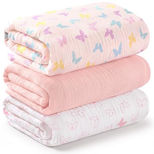 3pk Muslin Swaddle Blankets for Newborns Boys, Girls (Flutter, 47x47)