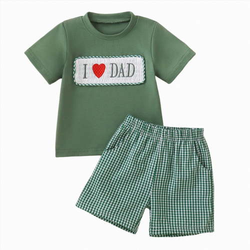 Xudanell Toddler Baby Boy Clothes Summer Short Sleeve T Shirt and Shorts Cute Infant Baby Dad Outfits Clothing Set Green 6-12 Months