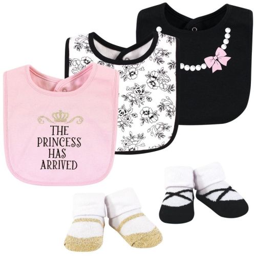 Hudson Baby Infant Girl Cotton Bib and Sock Set, Toile, 0-6 Months