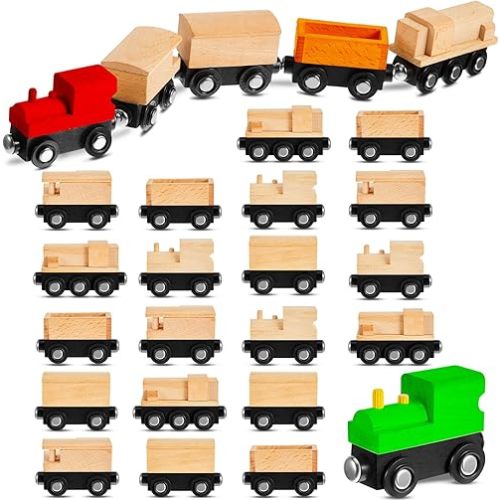 Halloscume 30 Pcs Unfinished DIY Wooden Trains 5 Styles Unpainted Train Cars Toys for Railway Paint Project Wood Trains for Birthday Party Themed Party Decorations Fall Crafts Supplies