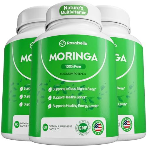 Rosabella Moringa Capsules - Pure Moringa Powder, Energy, Skin, Immune & Gut Health Superfood, Rich in Antioxidants, Essential Vitamins & Amino Acids, Natural Green Superfood Supplement - 180 Count