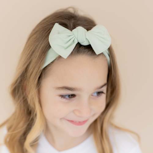 Knotted Bow Headband in Basil