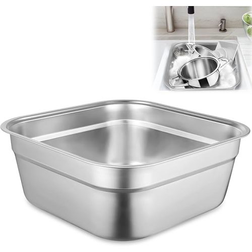 Stainless Steel Washing Up Bowl, Multi-Purpose Dish Tub for Sink, Large Square Container for Kitchen, Vegetable Washing Basin, Multi-functional Metal Dishpan for Home