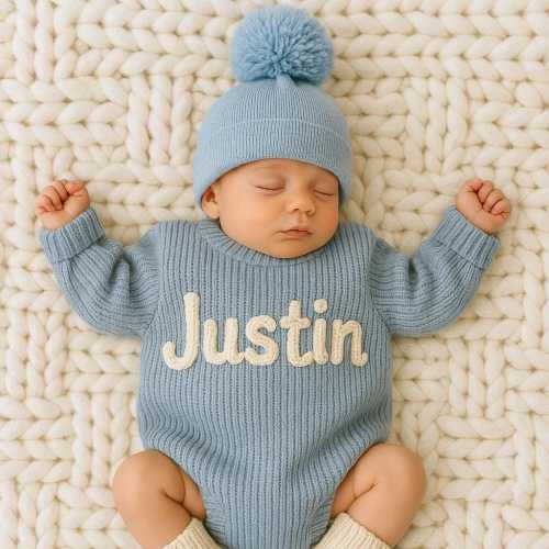 Newborn Boy Coming Home Outfit, Personalized Baby Boy Clothes, Knit Baby Name Sweater, Embroidered Baby Sweater Outfits, Infant Boy Clothing