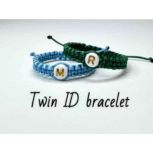 Set of 2 Twin Baby Initial Bracelets, infant ID ankle bracelet for Identical Twins, Baby Announcement gift, Twin Boy & Girl Bracelet