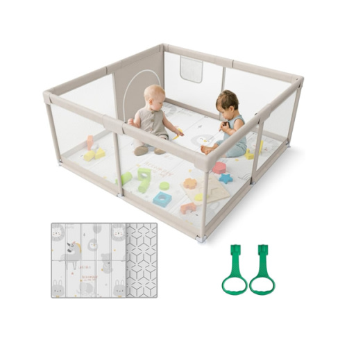 ZEEBABA Baby Playpen with Mat, 47x47inch Playpen for Babies and Toddlers, Small Baby Play Pens, Play Yard for Infants with 47" Play Mat, Playard with Gate