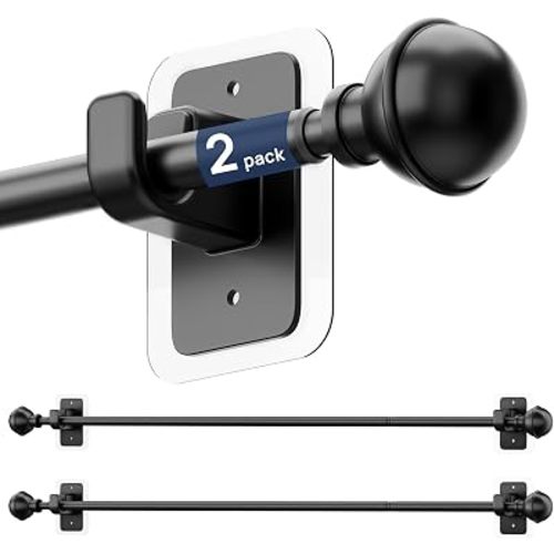 ENJOYBASICS 2 Pack 28-60" No Drill Curtain Rods, Renter Friendly, Black