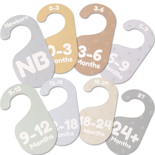Giftacity Baby Closet Dividers for Clothes Organizer - Set of 8 Adorable Wooden Double-Sided Baby Clothes Size Hanger Organizer from Newborn to 24+ Months for Nursery Beautiful Minimalist Decor