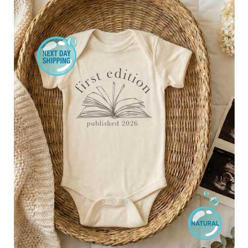 First Edition Published 2025 Natural Onesies®, Custom Year Onesie®, Baby Announcement Bodysuit, Gift For Librarian Mom, Neutral Baby Outfit
