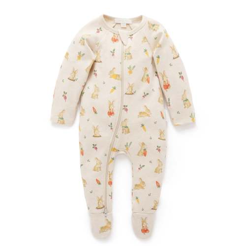 Beige Thick Bunny Zip Growsuit - Baby Growsuits - Purebaby - Purebaby