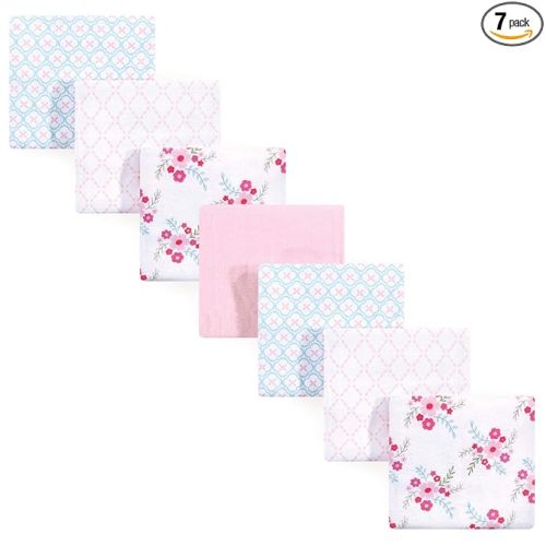 Luvable Friends Unisex Baby Cotton Flannel Receiving Blankets, Floral 7-Pack, One Size