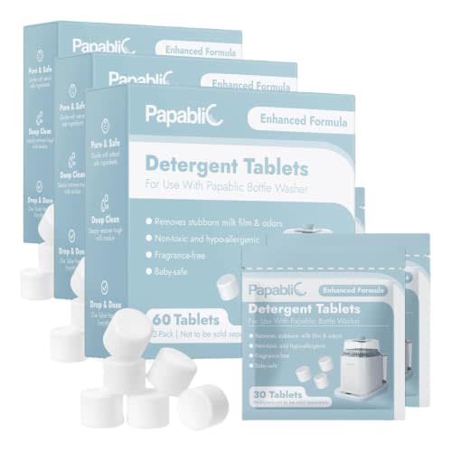 Papablic 60Pcs Official Detergent Soap Tablets for Baby Brezza, GROWNSY, Momcozy Bottle Washer Pro & Portable Bottle Warmer, Compact Travel-Friendly Packs Washing Block (Pack of 3)