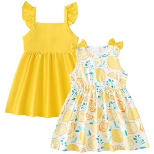 Baby Toddler Girl Dress Summer Girls Clothes 2 Pack Outfits Set Dresses Sleeveless Solid and Cute Print for Baby Girls 6M-3T