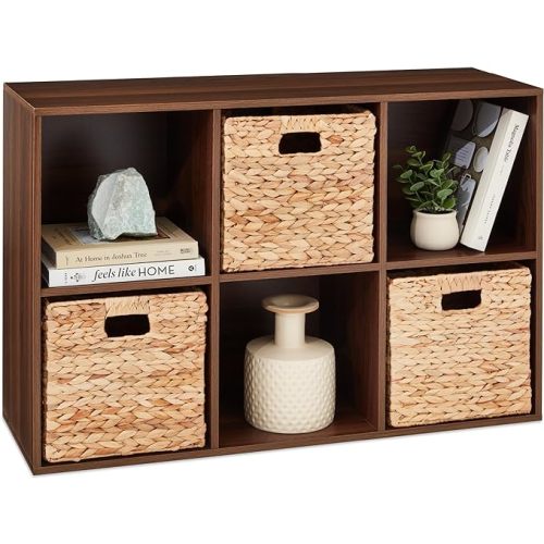 Best Choice Products 6-Cube Storage Organizer, 11in Shelf Opening, Bookcase, Display Shelf, Customizable w/ 3 Removable Back Panels – Walnut