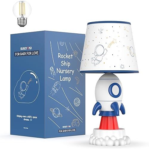 Rocket Lamp, Kids Space Decor with E26 Blub & Shade, White