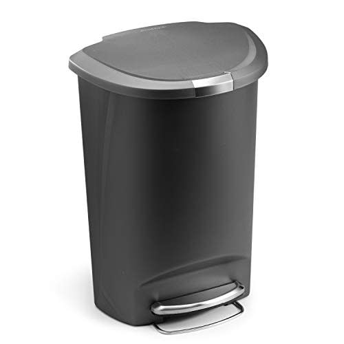 simplehuman 50 Liter / 13 Gallon Semi-Round Kitchen Step Trash Can with Secure Slide Lock, Grey Plastic