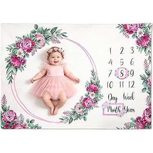Monthly Milestone Blanket for Baby Girl Growth Chart Gift