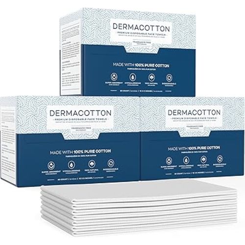Dermacotton 240 Disposable Towels - Pure Cotton, 100% Biodegradable, Hypoallergenic for Face Wash and Makeup Removal – Super Soft Face Wipes, Sensitive Skin, Facial Cloths